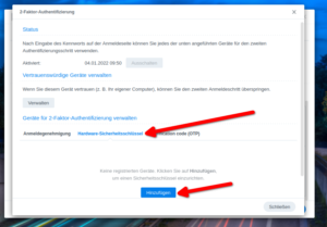 Synology Hardwarekey hinzufügen
