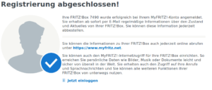 MyFRITZ!Konto Registrierung bestätigt