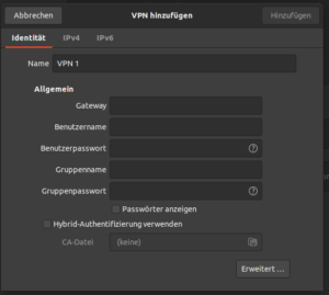 Fritzbox VPN Ubuntu Konfigurationsdaten
