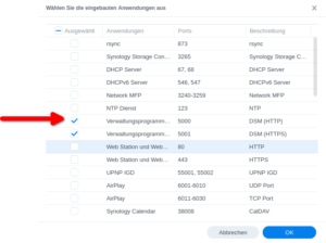 Synology NAS Firewall Anwendungen auswählen