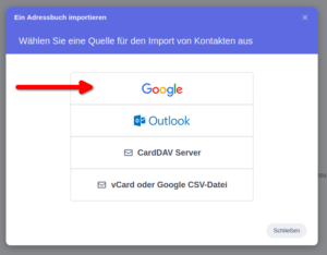 Synology Contacts Adressbuch von Google importieren