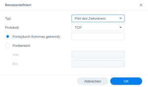 Synology NAS Firewall Benutzerdefinierte Anwendungen zufügen