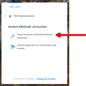 Synology Hardwarekey 2FA Login Auswahl