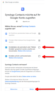 Synology Contacts Adressbuch Zugriff auf Google
