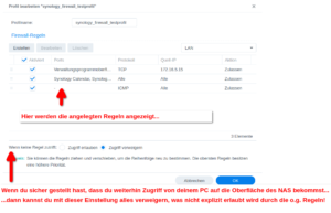 Synology NAS Firewall Regelübersicht